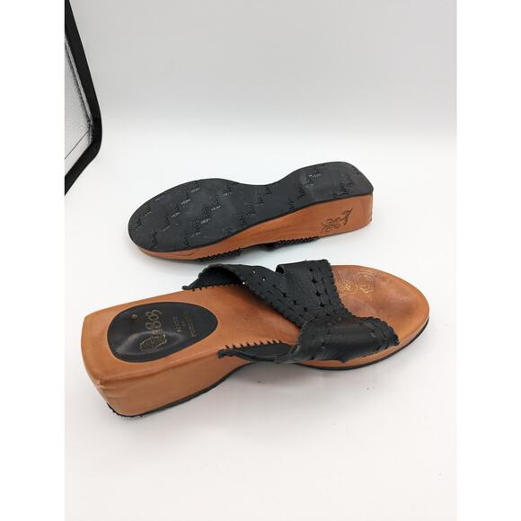 1803 Portugal | Black Leather Wedge Sandals | Size 40 / US 8.5 - Picture 3 of 6